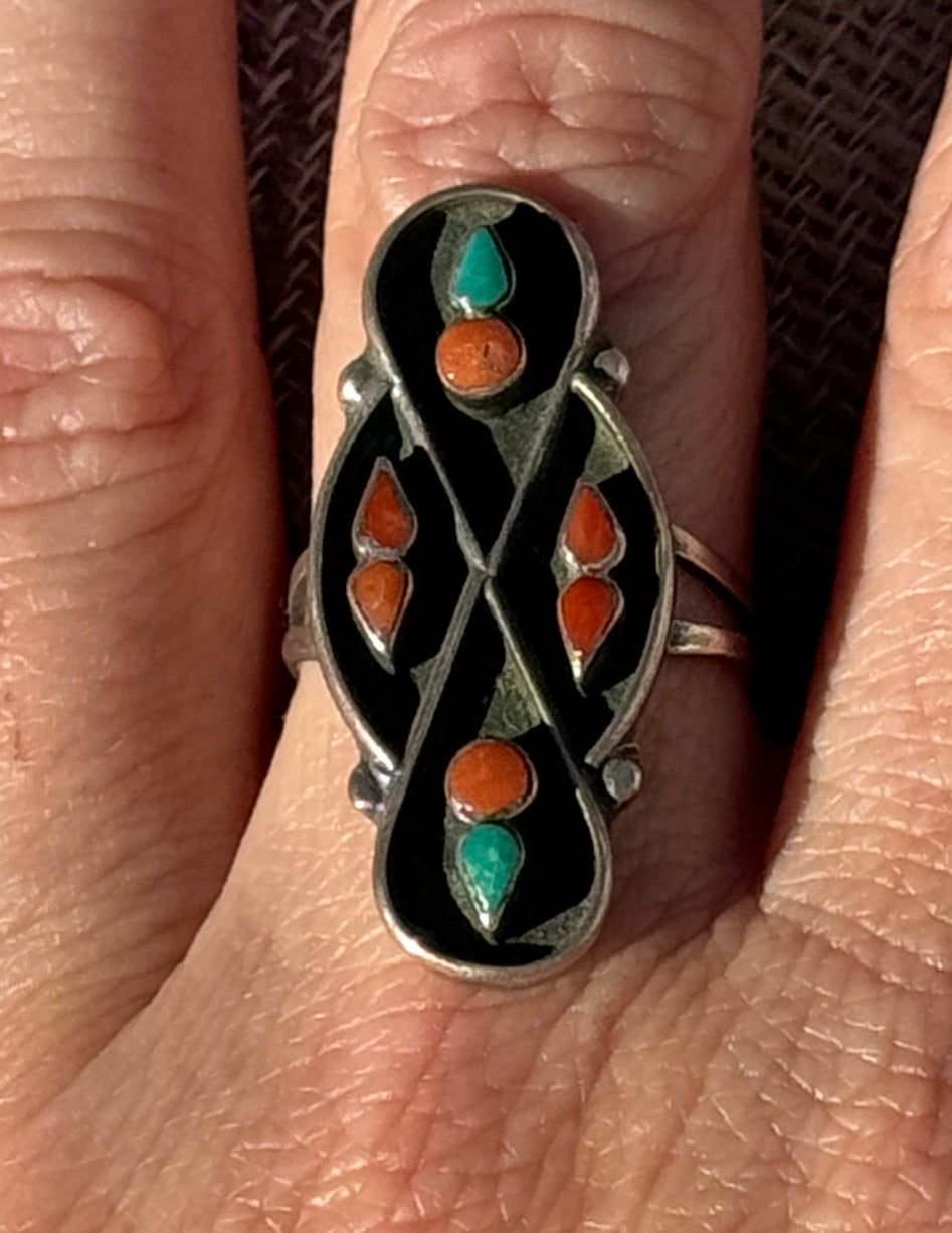 Petite Point Coral Turquoise Ring