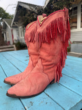 Load image into Gallery viewer, Cowboy Fringe Red Leather Boots
