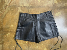 Load image into Gallery viewer, Leather Lace up Side Flower Cutout Shorts
