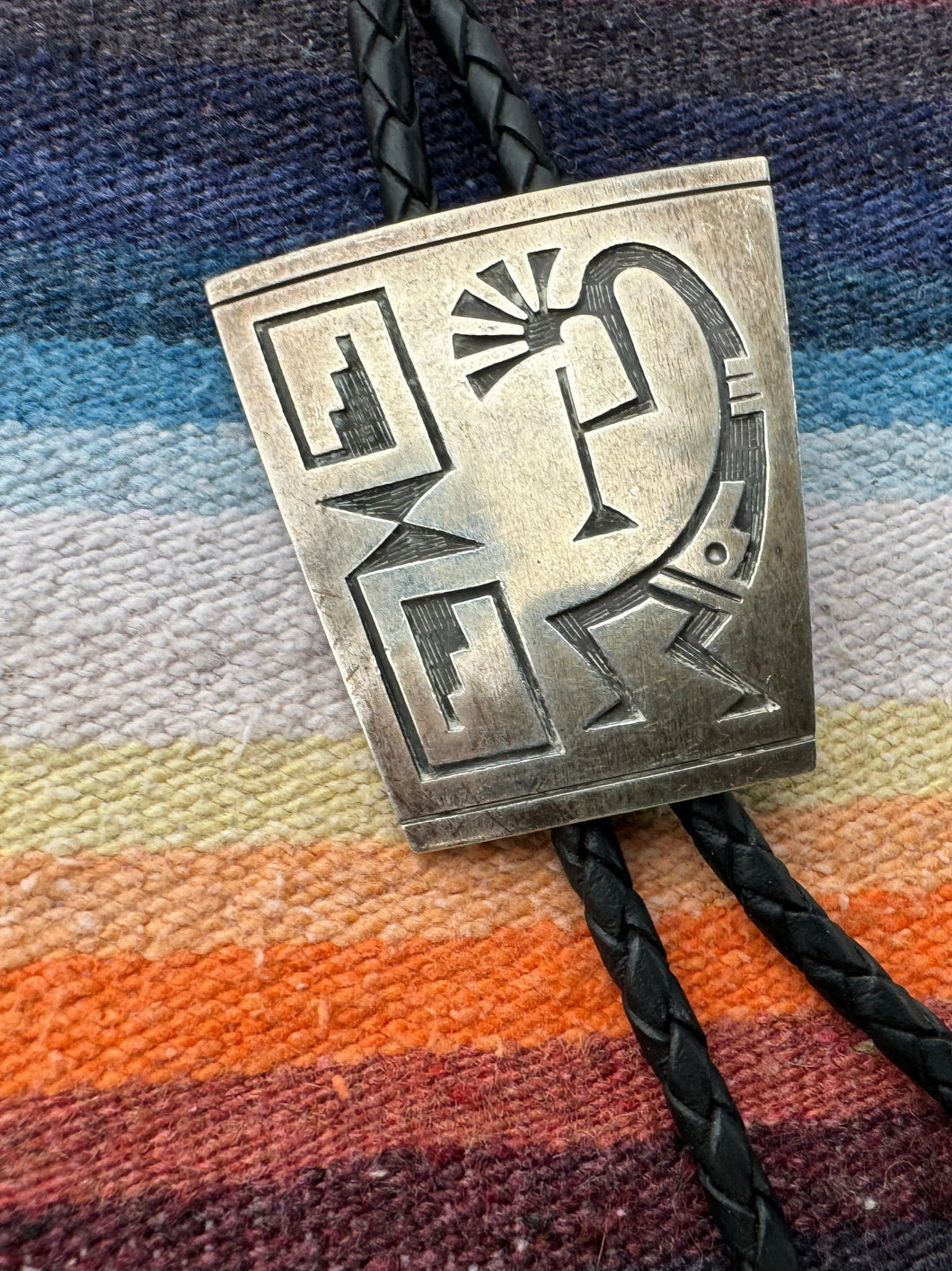 Hopi Signed Solid Silver Bolo Tie Necklace