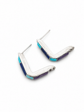 Load image into Gallery viewer, Sterling Silver Multi-Stone Inlay Hoop Earrings
