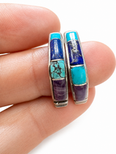 Load image into Gallery viewer, Sterling Silver Multi-Stone Inlay Hoop Earrings
