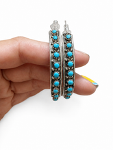 Load image into Gallery viewer, Vintage Sterling Silver Turquoise Snake Eye Large Hoop Earrings Southwestern
