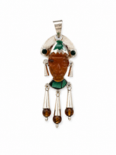 Load image into Gallery viewer, Mexican Sterling Silver Amber Mask Pendant
