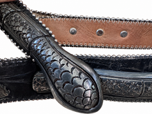 Load image into Gallery viewer, Vintage Y2K Streets Ahead Black Leather Silver Snake Belt
