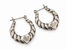 Load image into Gallery viewer, Vintage 1980s Sterling Silver Heart Hoop Earrings
