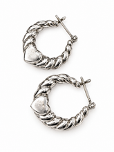 Load image into Gallery viewer, Vintage 1980s Sterling Silver Heart Hoop Earrings
