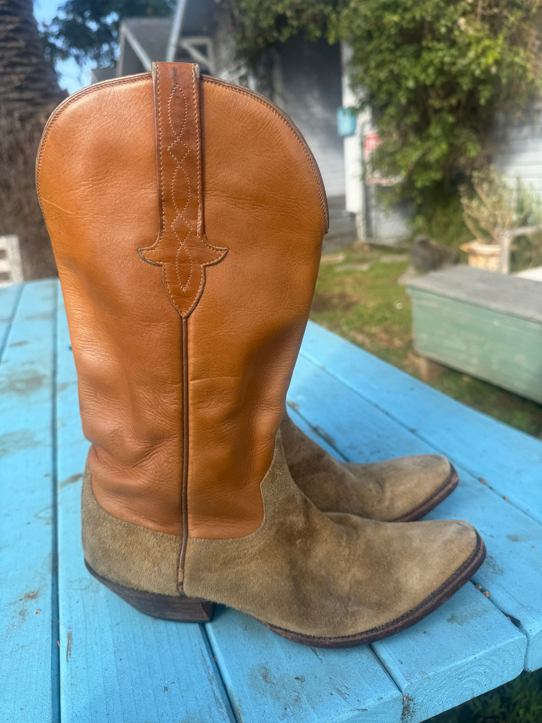 Two Tone Leather & Suede Cowboy Boots-Women Size 7.5