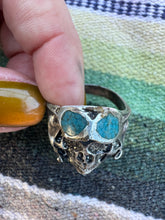 Load image into Gallery viewer, Skull with Turquoise Goggles Ring
