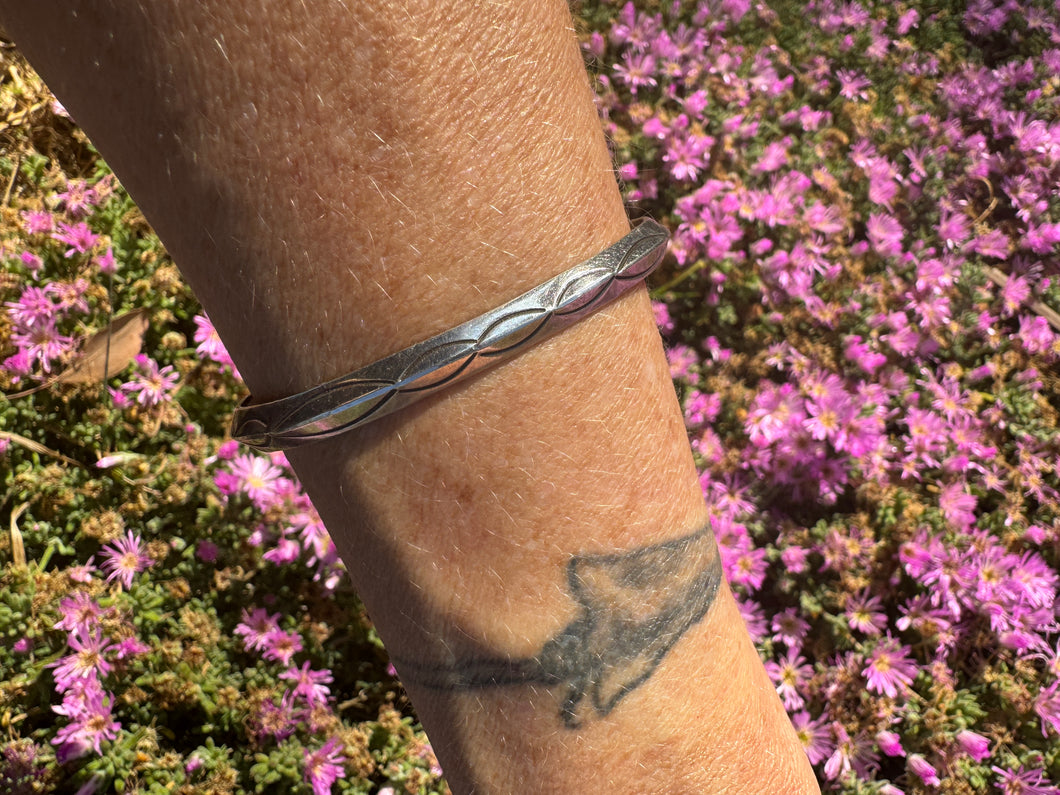 Solid Etched Silver Half Moons Cuff Bracelet