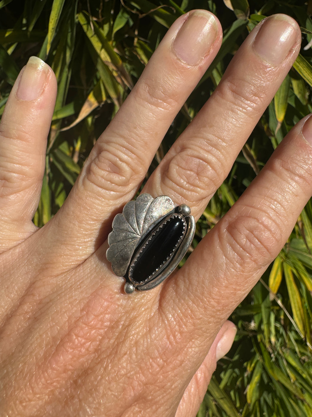 Feather Jet Stone Ring