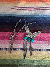 Load image into Gallery viewer, Flying Eagle Turquoise with 3 Hanging Feathers Necklace
