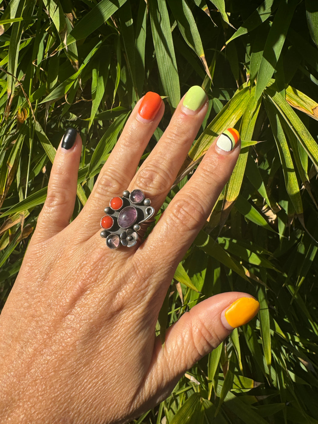 Amethyst + Coral Ring