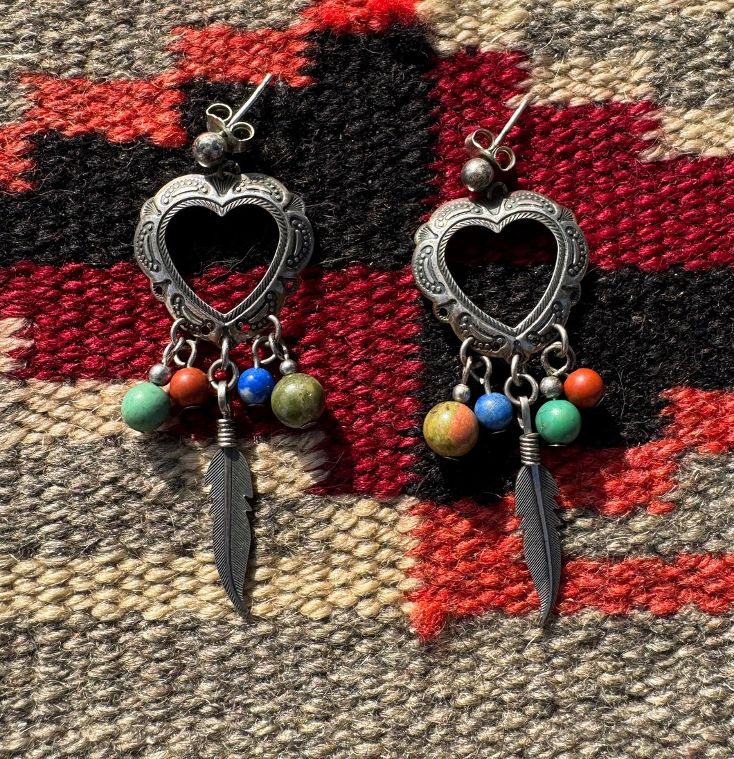 Open Heart Feather Earrings