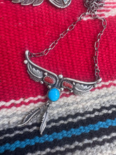 Load image into Gallery viewer, Navajo Turquoise Coral Hanging Feathers Necklace
