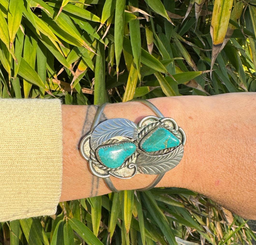 Two Feathers Turquoise Cuff