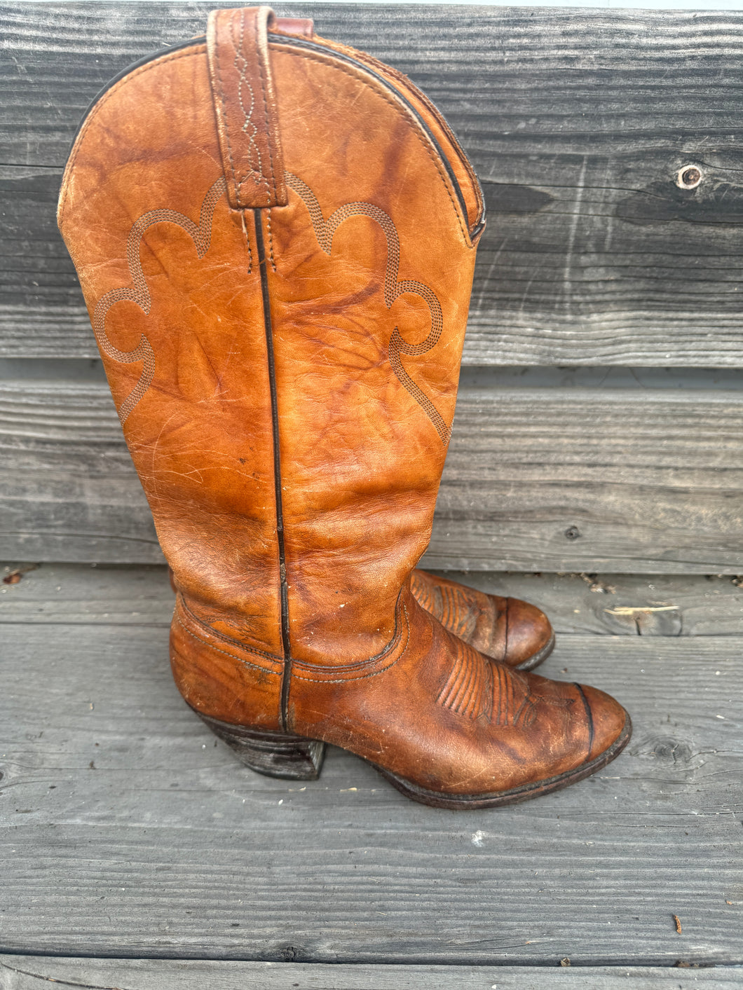 Leather Brown Cowboy Boots-Women Size 7.5