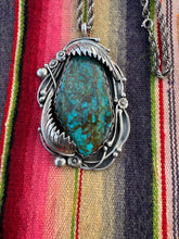 Load image into Gallery viewer, Vintage Navajo Large Turquoise Pendant Stone Sterling Silver Necklace
