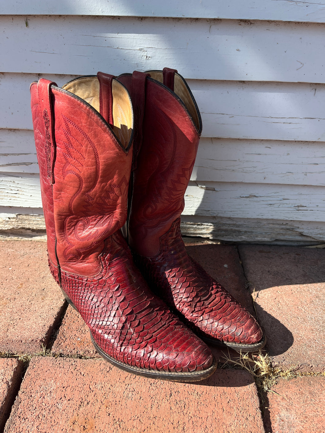 Burgundy Leather Snakeskin Boots~ Mens Size 11