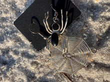 Load image into Gallery viewer, Vintage Taxco Mexico Jet Spider and Web Earrings
