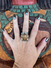 Load image into Gallery viewer, Vintage 1940s Mexico Souvenir Silver Peso Metal Brass Mexican Biker Chief Ring
