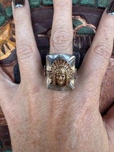 Load image into Gallery viewer, Vintage 1940s Mexico Souvenir Silver Peso Metal Brass Mexican Biker Chief Ring
