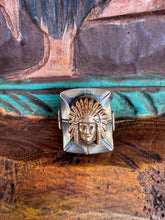 Load image into Gallery viewer, Vintage 1940s Mexico Souvenir Silver Peso Metal Brass Mexican Biker Chief Ring
