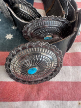 Load image into Gallery viewer, Vintage AJW Sterling Turquoise Concho Belt
