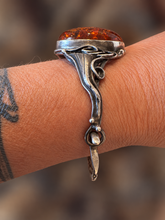 Load image into Gallery viewer, Vintage Art Nouveau Sterling Silver Amber Statement Cuff Bracelet
