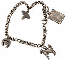 Load image into Gallery viewer, Vintage Sterling Dog, Mushroom, Pansy,  Heart Horseshoe Charm Bracelet

