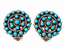 Load image into Gallery viewer, Vintage Zuni Sterling Silver "Snake Eye" Turquoise Clip On Earrings
