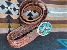 Load image into Gallery viewer, Six Nugget Coral Oval Flower Feather Buckle Woven Leather Belt
