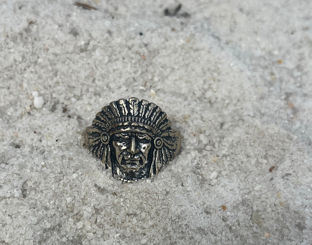 Indian Chief Headdress Solid Silver Ring