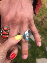 Load image into Gallery viewer, Zuni Crushed Turquoise Coral Design Ring
