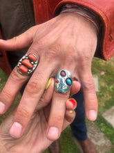 Load image into Gallery viewer, Zuni Crushed Turquoise Coral Design Ring
