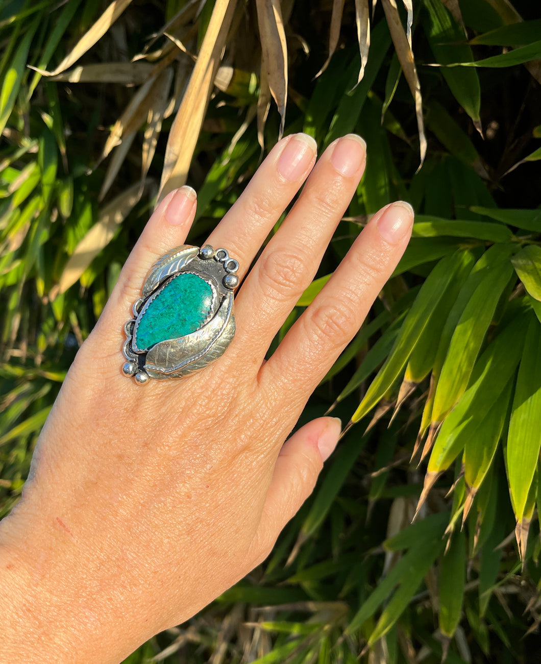 Double Feathers Large Turquoise Ring
