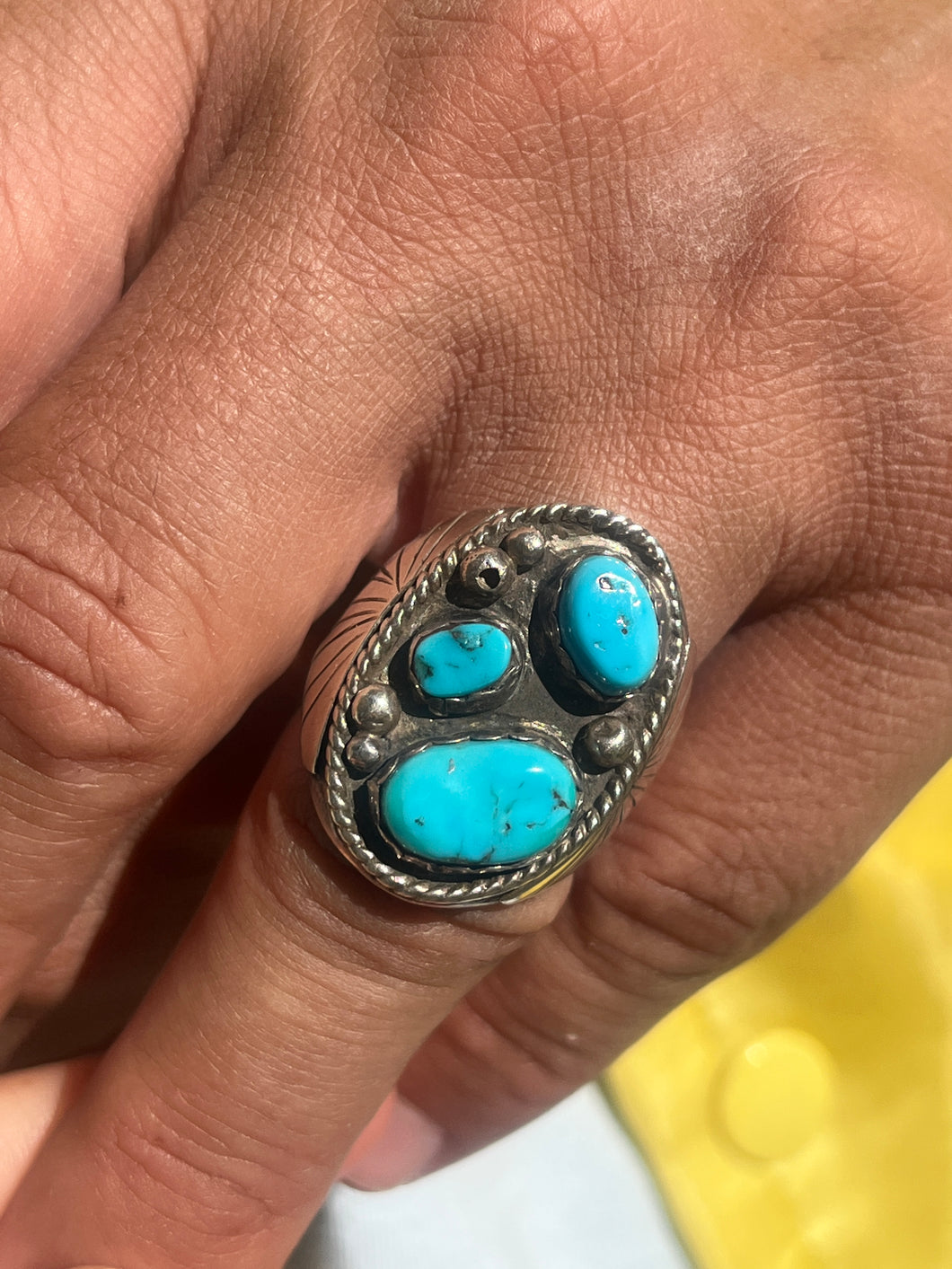 Navajo Three Stone Turquoise Ring