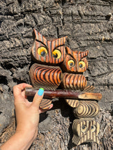 Load image into Gallery viewer, Wood Carved Owls Wall Hanging
