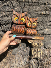 Load image into Gallery viewer, Wood Carved Owls Wall Hanging
