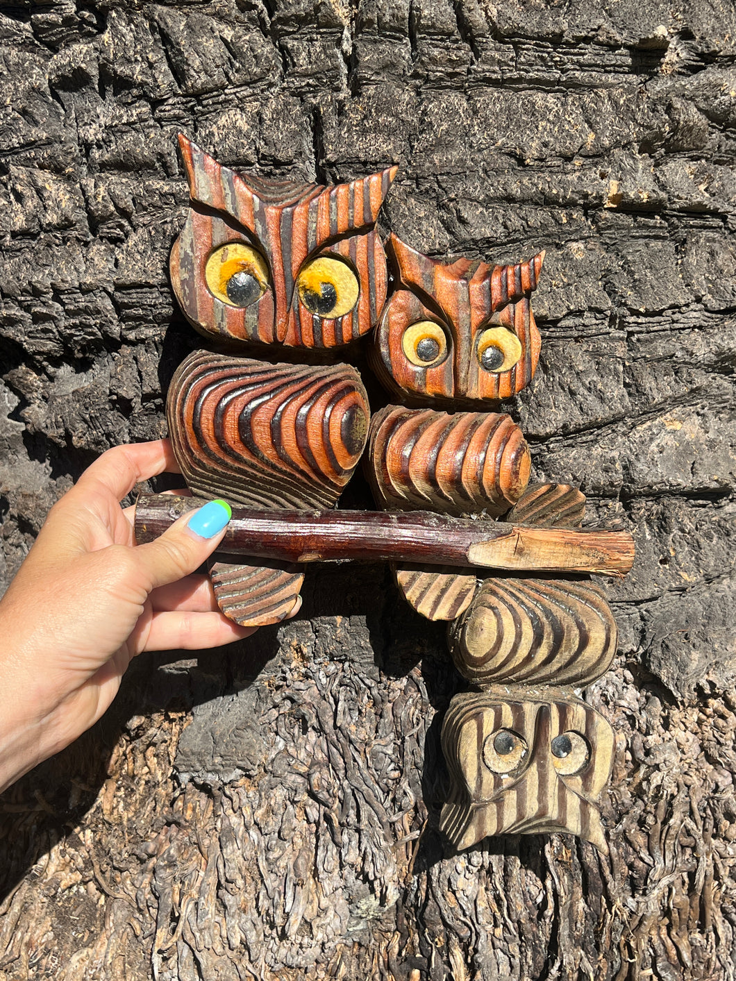 Wood Carved Owls Wall Hanging
