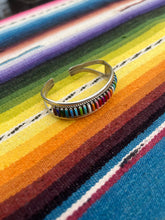 Load image into Gallery viewer, Rainbow Needlepoint Zuni Signed Cuff Bracelet
