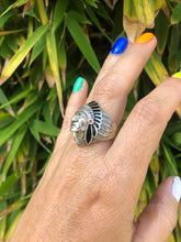 Load image into Gallery viewer, Indian Chief Headdress Jet Coral Ring
