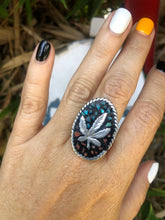 Load image into Gallery viewer, Crushed Turquoise Coral Pot Leaf Weed Ring
