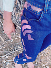 Load image into Gallery viewer, Sweet Heart Cutout Leather Denim Jeans
