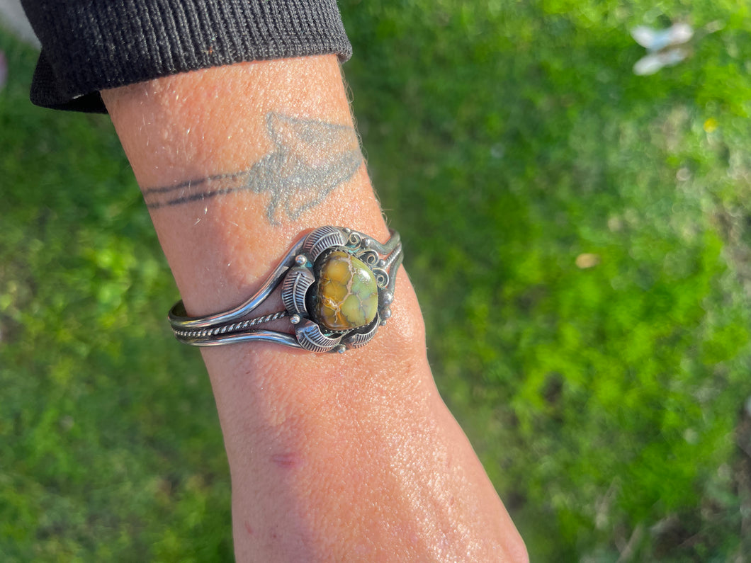 Cerrillos Green Turquoise Silver Cuff Bracelet