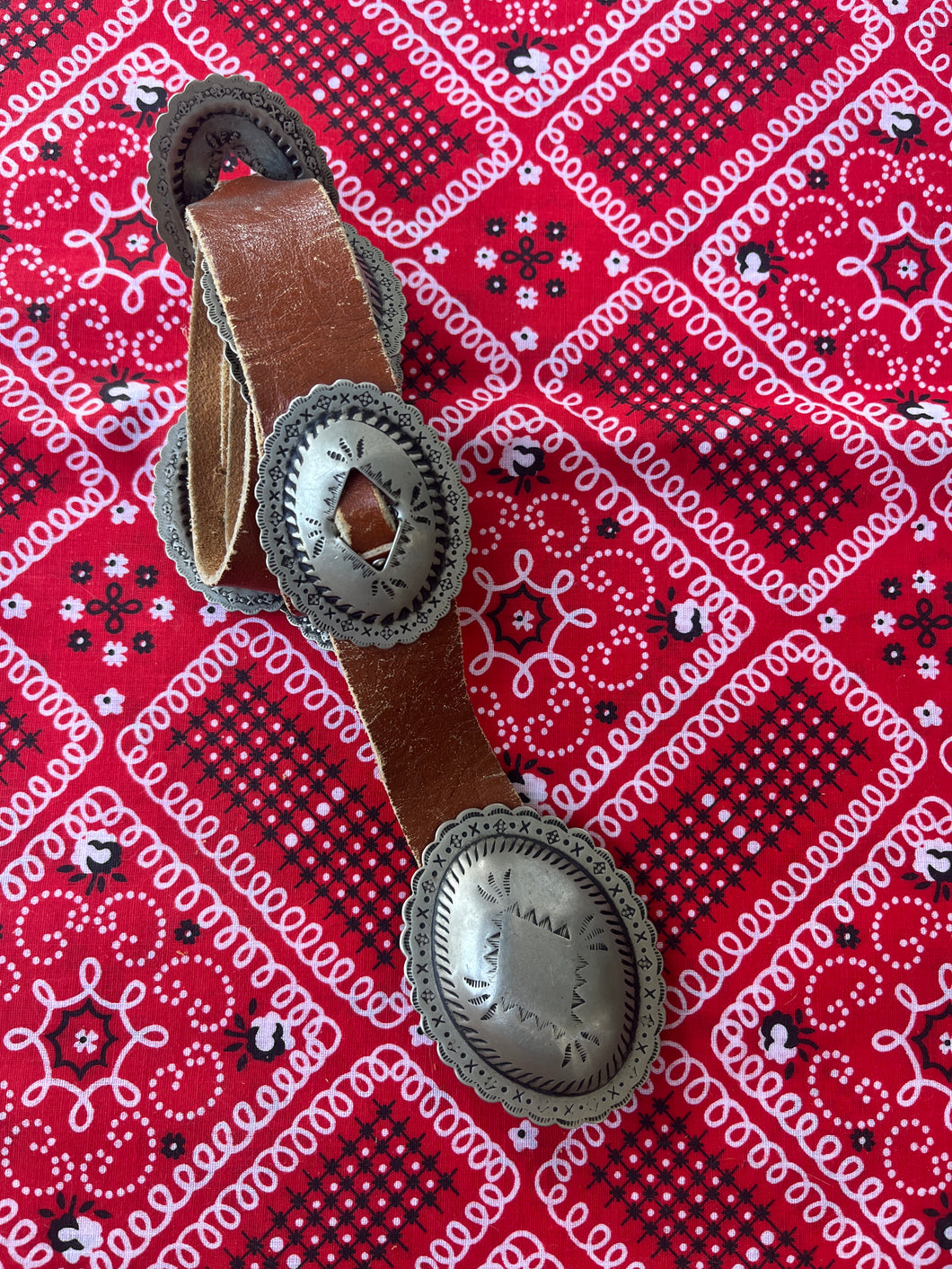 Concho Brown Leather Belt Buckle
